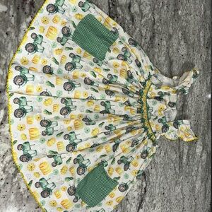 Willow & Reign 18M Smocked Tractor Dress – Farm Print Baby Girl Fall Outfit